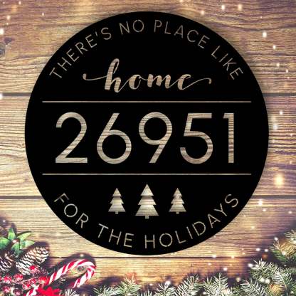 Custom Christmas Metal Address Plaque for Outdoor Décor, There's No Place Like Home For The Holidays Address Sign