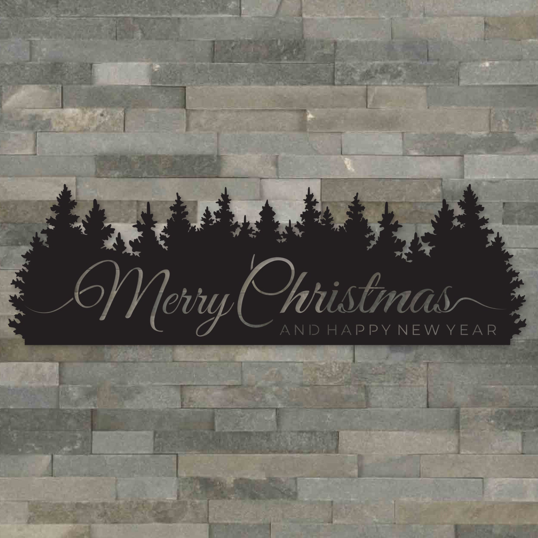Merry Christmas Trees Metal Wall Sign, Holiday Forest Scene Wall Art, Christmas Mantel Decoration, Rustic Winter Home Decor