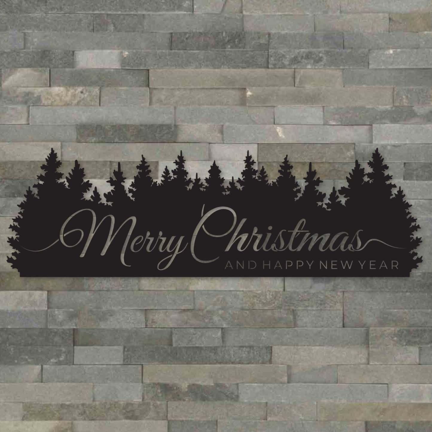 Merry Christmas Trees Metal Wall Sign, Holiday Forest Scene Wall Art, Christmas Mantel Decoration, Rustic Winter Home Decor