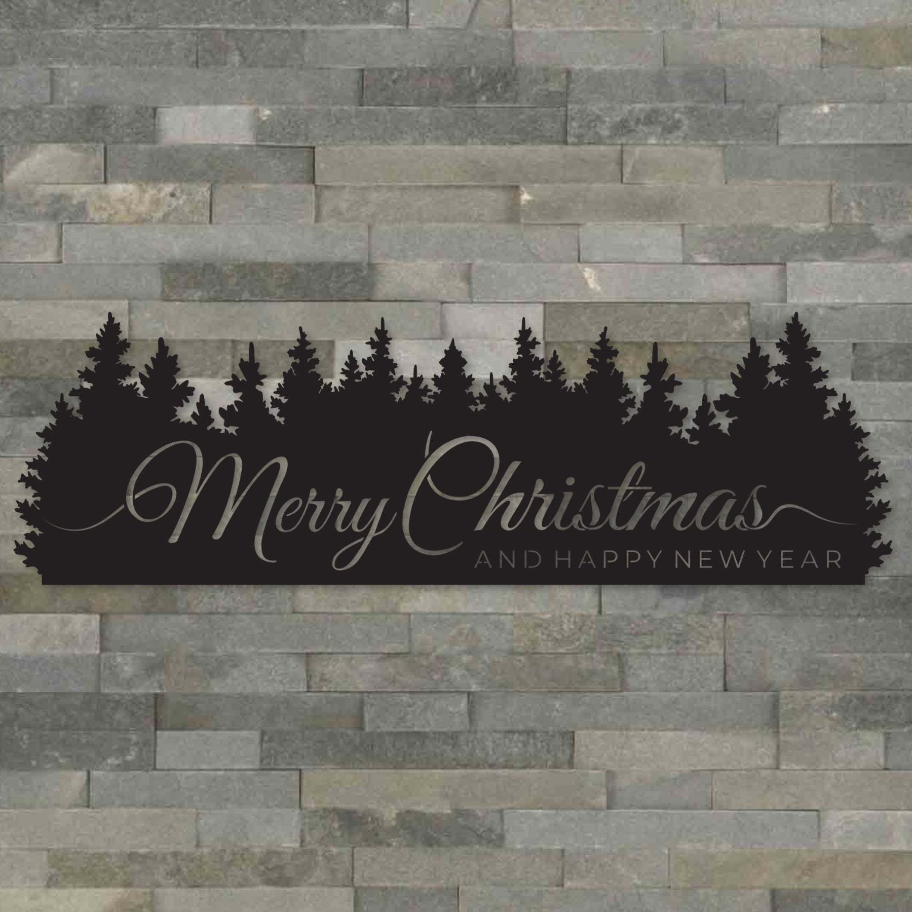 Merry Christmas Trees Metal Wall Sign, Holiday Forest Scene Wall Art, Christmas Mantel Decoration, Rustic Winter Home Decor