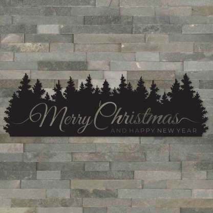 Merry Christmas Trees Metal Wall Sign, Holiday Forest Scene Wall Art, Christmas Mantel Decoration, Rustic Winter Home Decor