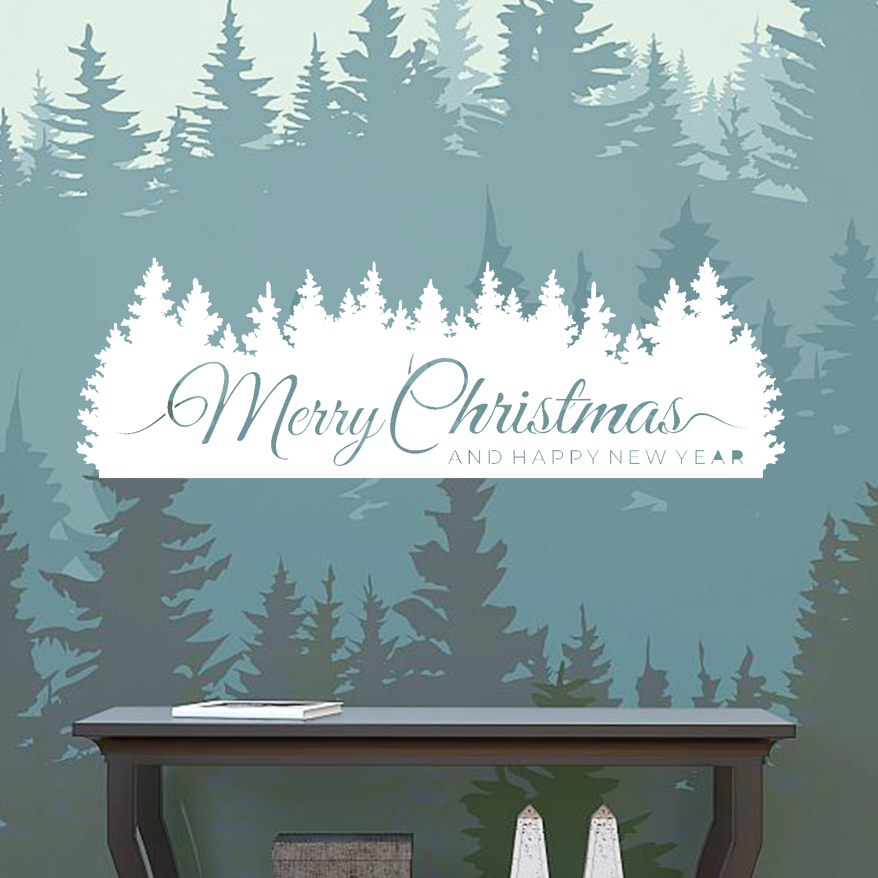 Merry Christmas Trees Metal Wall Sign, Holiday Forest Scene Wall Art, Christmas Mantel Decoration, Rustic Winter Home Decor