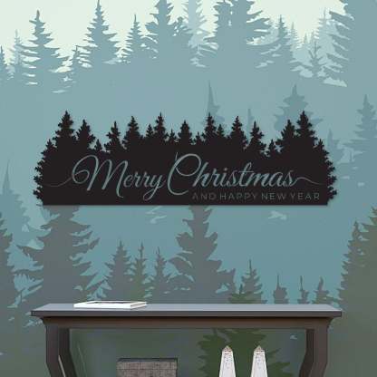 Merry Christmas Trees Metal Wall Sign, Holiday Forest Scene Wall Art, Christmas Mantel Decoration, Rustic Winter Home Decor