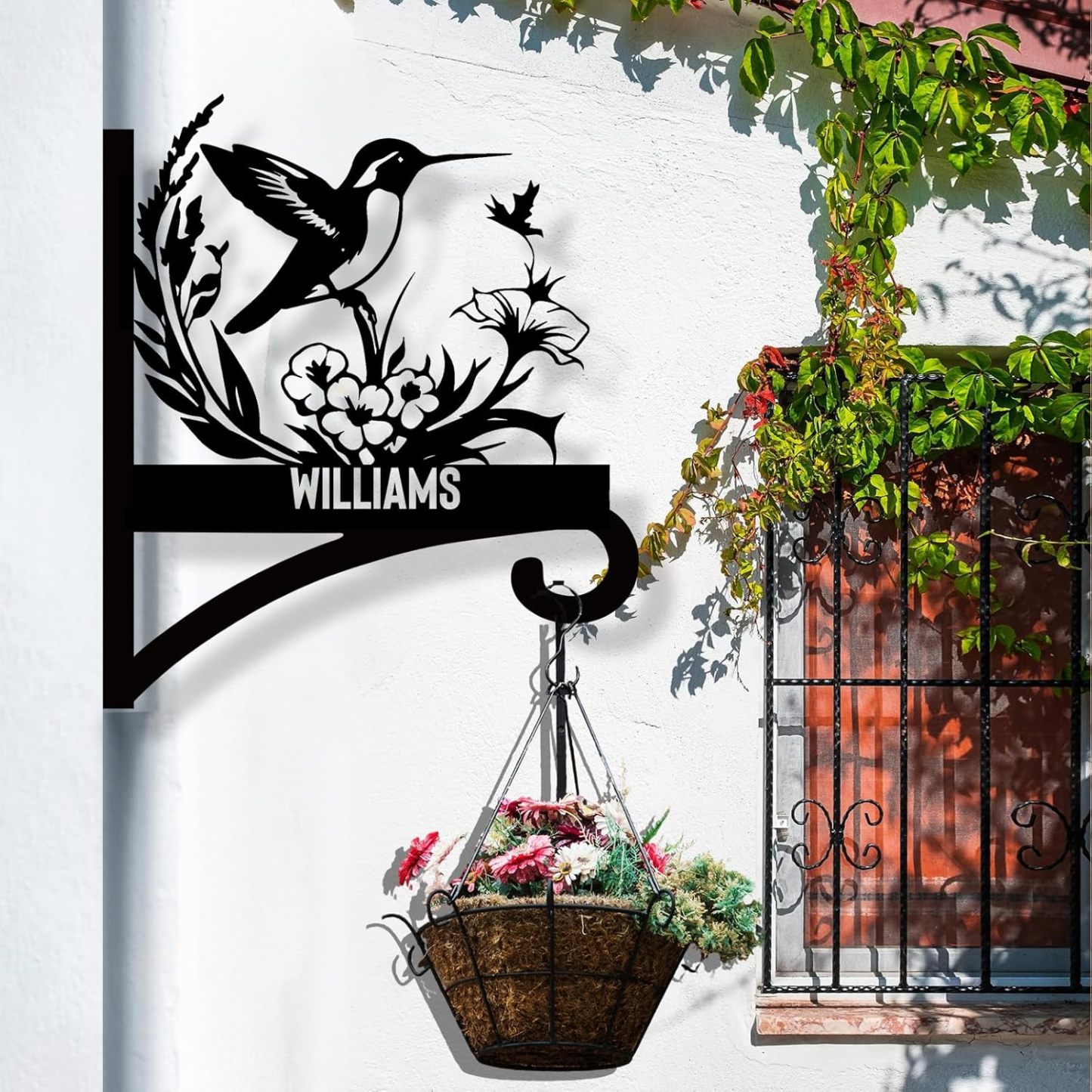 Personalized Iron Hanging Plant Bracket, Customizable Decorative Wall Plant Hanger Indoor Outdoor, Custom Name Bird Feeder Hook, Anti Rust Metal Hook for Wind Chimes Lantern