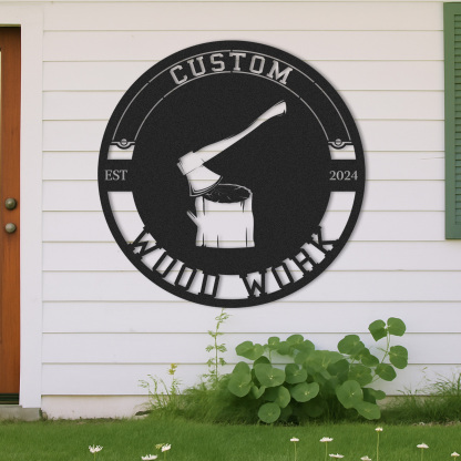 Custom Woodworking Sign, Personalized Woodwork Metal Sign, Rustic Workshop Decor, Gift for Carpenter Dad