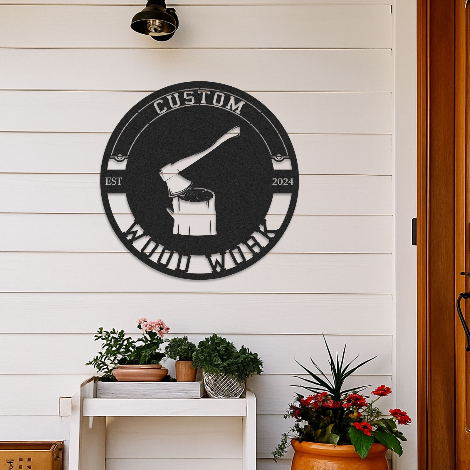 Custom Woodworking Sign, Personalized Woodwork Metal Sign, Rustic Workshop Decor, Gift for Carpenter Dad