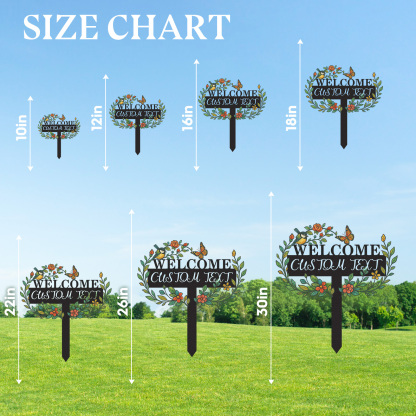 Welcome Garden Sign with Custom Text, Personalized Metal Yard Stake with Bird Butterfly and Flowers, Decorative Garden Name Sign for Front Yard or Entryway