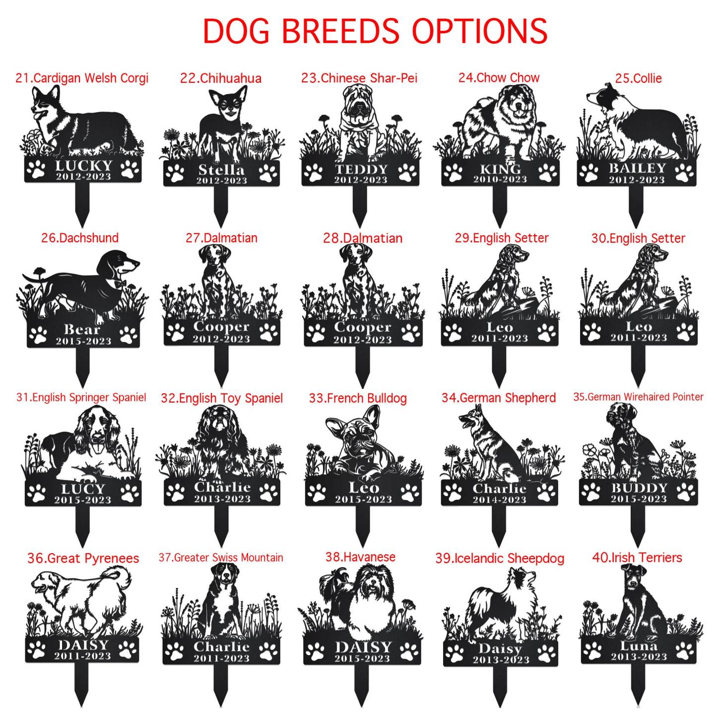 Custom Dog Memorial Stake, Dog Grave Marker, Every Dog Breed Metal Stake, Personalized Dog Garden Sign, Pet Loss Gift, Garden Decor Metal