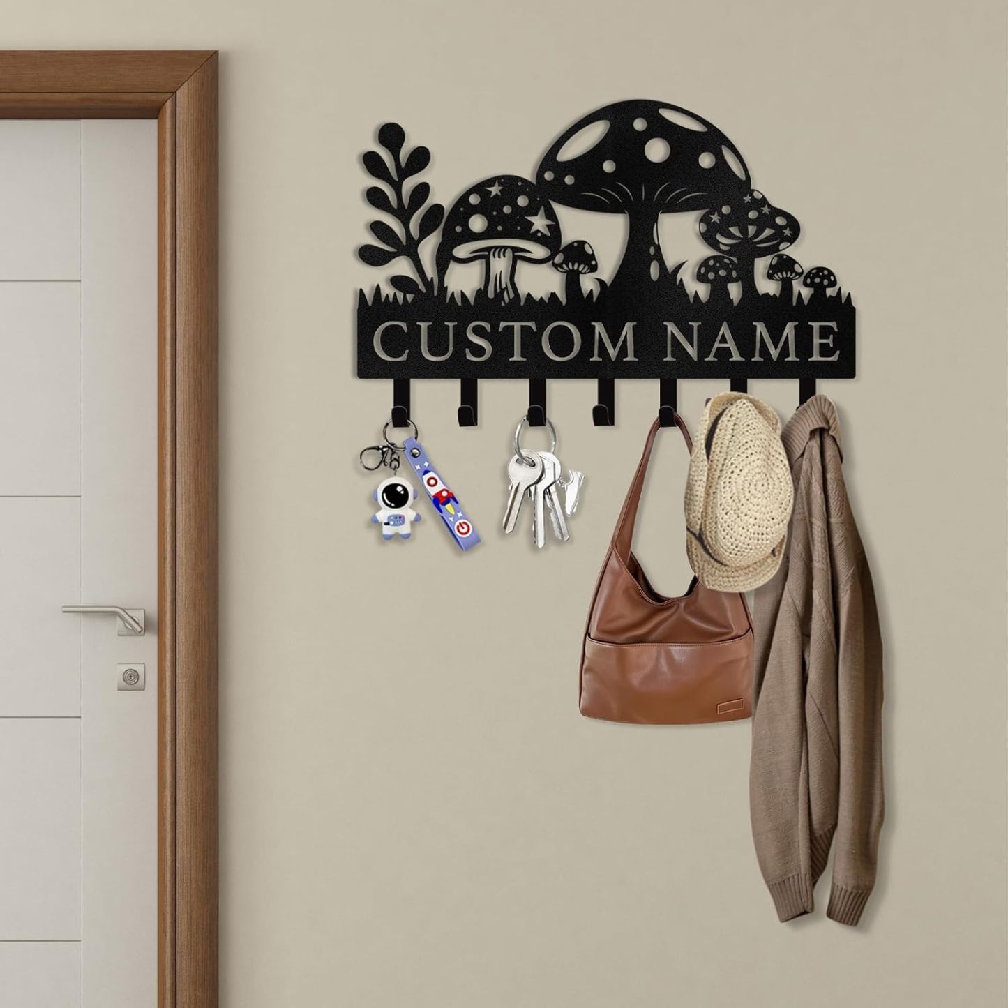 Mushroom & Grass Metal Key Holder ，Whimsical Fairy Garden Wall Hook-MetalsignX