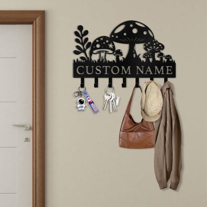 Mushroom & Grass Metal Key Holder ，Whimsical Fairy Garden Wall Hook-MetalsignX