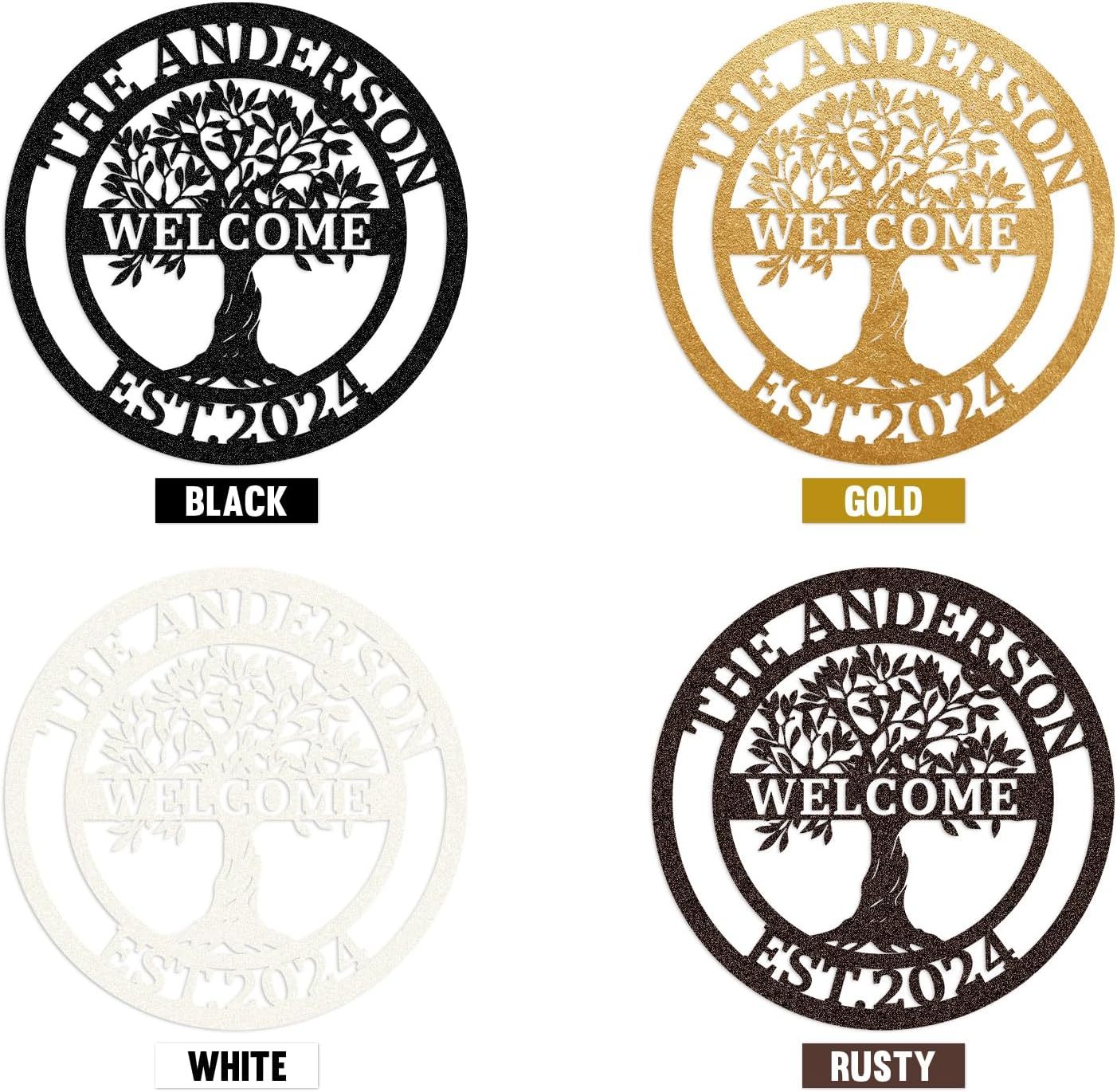 Personalized Tree of Life Metal Name Sign, Garden Yard Sign, Monogram Wall Decor-MetalsignX