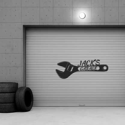 Custom Wrench Garage Sign, Personalized Metal Garage Wall Decor, Gift for Dad or Mechanic