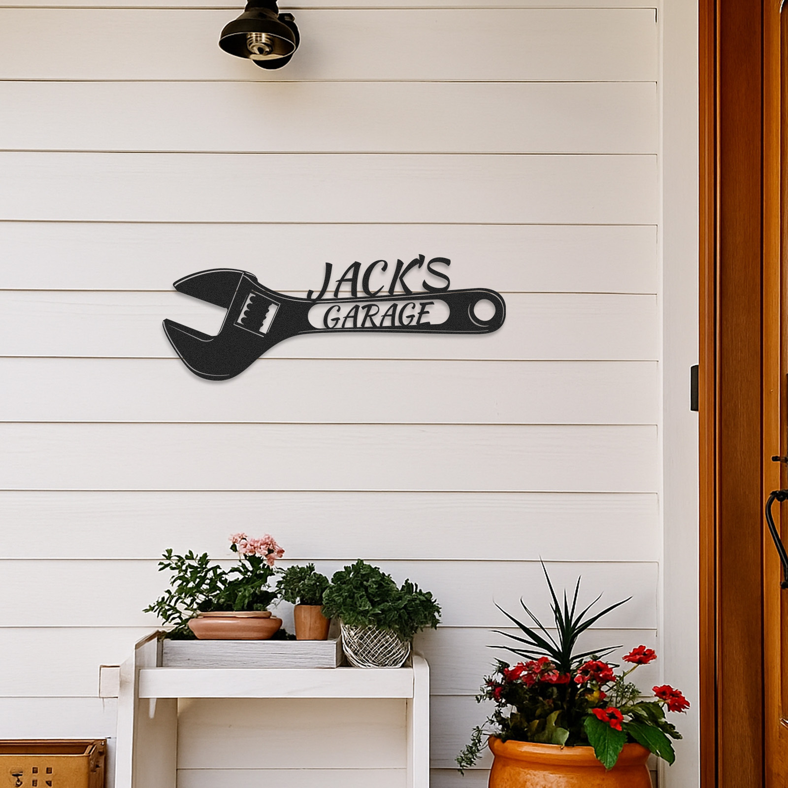 Custom Wrench Garage Sign, Personalized Metal Garage Wall Decor, Gift for Dad or Mechanic