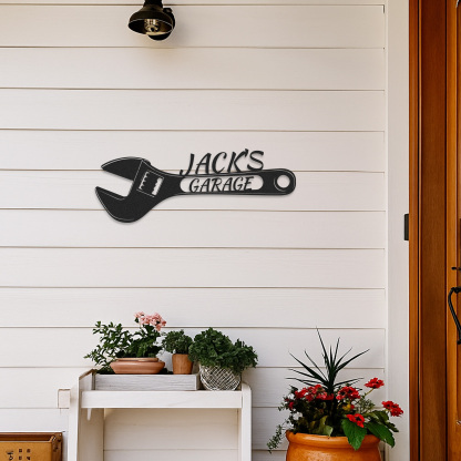 Custom Wrench Garage Sign, Personalized Metal Garage Wall Decor, Gift for Dad or Mechanic