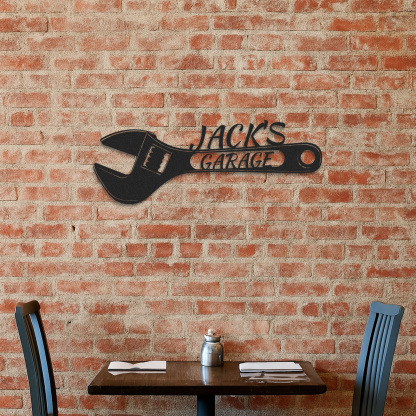 Custom Wrench Garage Sign, Personalized Metal Garage Wall Decor, Gift for Dad or Mechanic