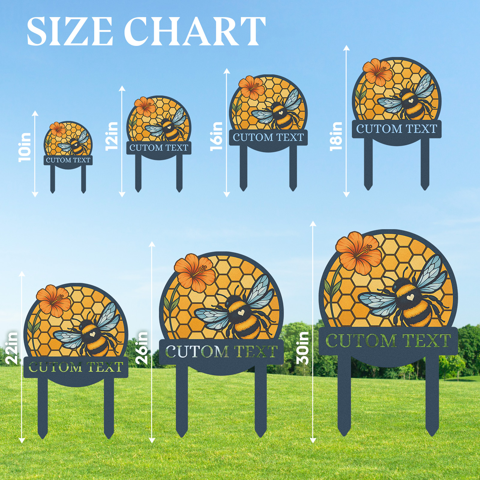 Personalized Bee Garden Sign, Custom Metal Honeycomb Yard Sign with Bumblebee and Flower, Garden Name Sign Outdoor Decor for Bee Lovers, Custom Text Garden Stake