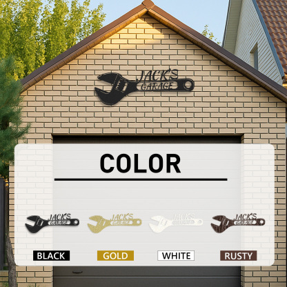 Custom Wrench Garage Sign, Personalized Metal Garage Wall Decor, Gift for Dad or Mechanic