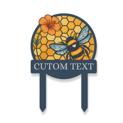 Personalized Bee Garden Sign, Custom Metal Honeycomb Yard Sign with Bumblebee and Flower, Garden Name Sign Outdoor Decor for Bee Lovers, Custom Text Garden Stake