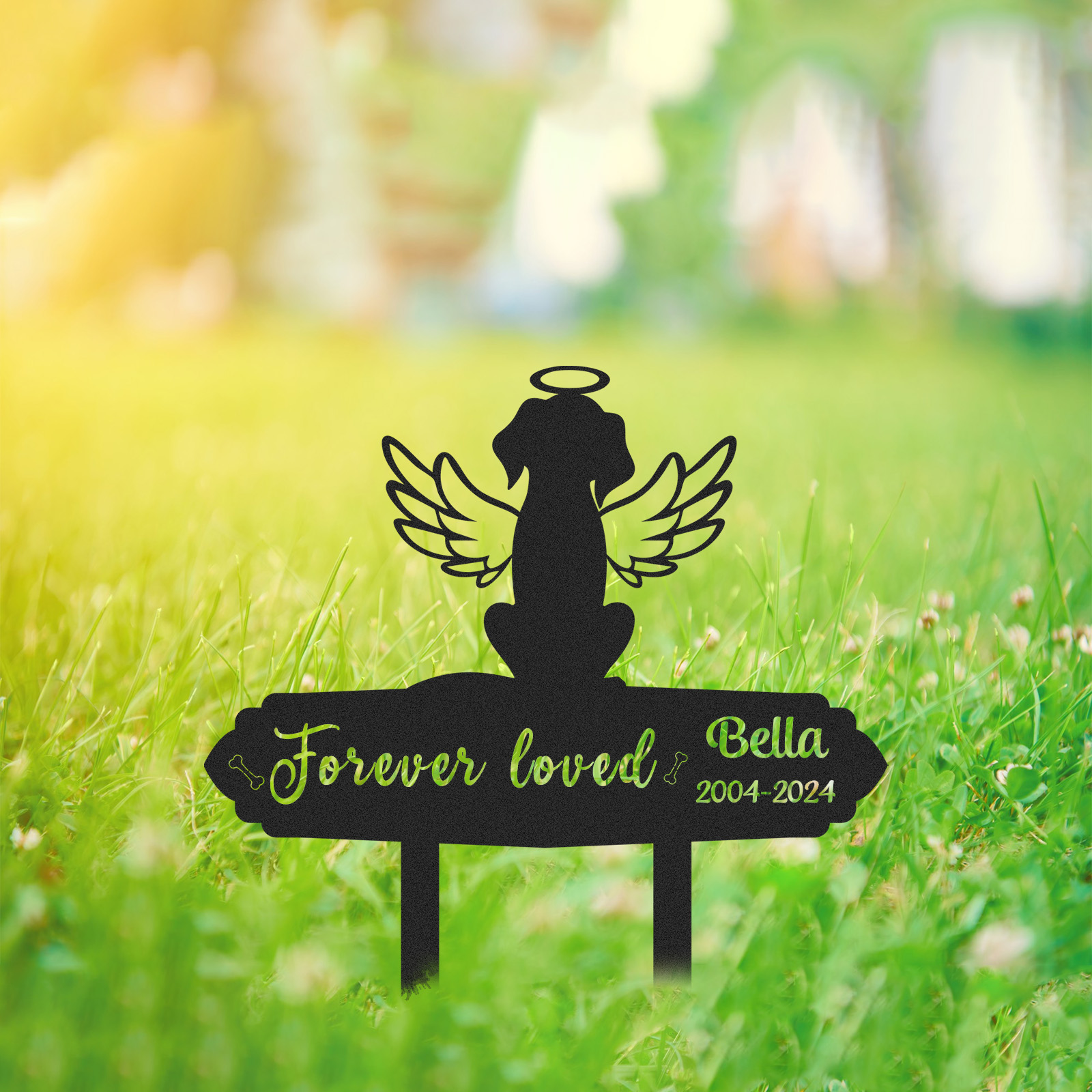 Custom Angel Dog Silhouette Pet Memorial Stake, Forever Loved Garden Marker for Dog or Cat, Personalized Outdoor Tribute for Pet Loss