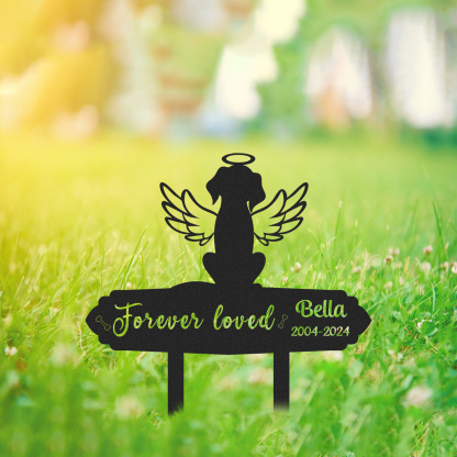 Custom Angel Dog Silhouette Pet Memorial Stake, Forever Loved Garden Marker for Dog or Cat, Personalized Outdoor Tribute for Pet Loss