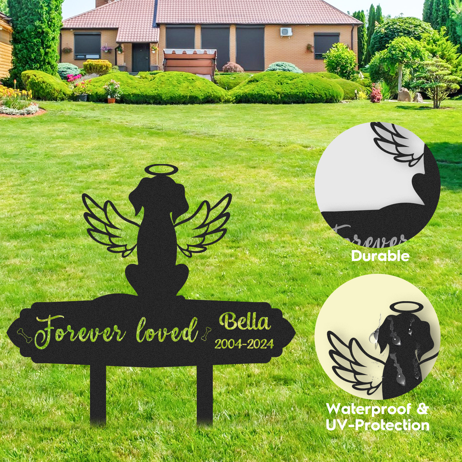 Custom Angel Dog Silhouette Pet Memorial Stake, Forever Loved Garden Marker for Dog or Cat, Personalized Outdoor Tribute for Pet Loss