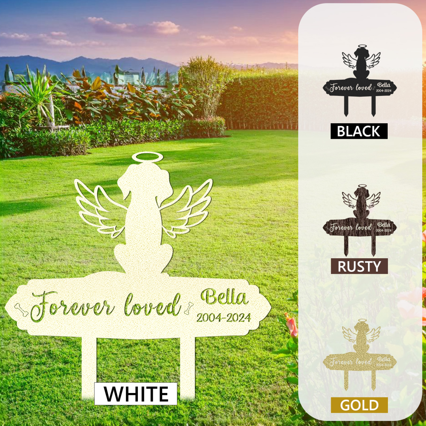 Custom Angel Dog Silhouette Pet Memorial Stake, Forever Loved Garden Marker for Dog or Cat, Personalized Outdoor Tribute for Pet Loss