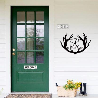Personalized Metal Name Sign, Deer Antlers Monogram, Family Last Name Wall Art, Rustic Home Decor & Wedding Gifts-MetalsignX