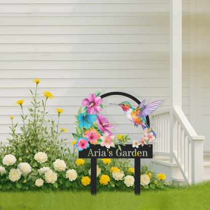 Custom Hummingbird Garden Sign, Personalized Colorful Flower Garden Name Sign for Outside, Metal Yard Decor with Custom Text, Garden Stake Gift for Nature Lovers