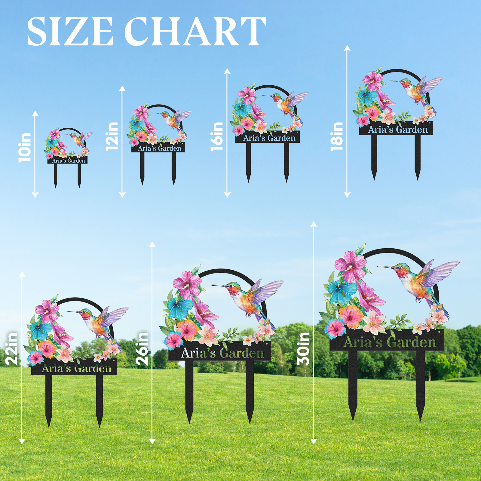 Custom Hummingbird Garden Sign, Personalized Colorful Flower Garden Name Sign for Outside, Metal Yard Decor with Custom Text, Garden Stake Gift for Nature Lovers