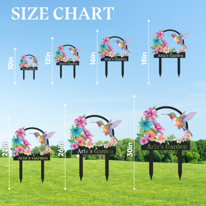 Custom Hummingbird Garden Sign, Personalized Colorful Flower Garden Name Sign for Outside, Metal Yard Decor with Custom Text, Garden Stake Gift for Nature Lovers