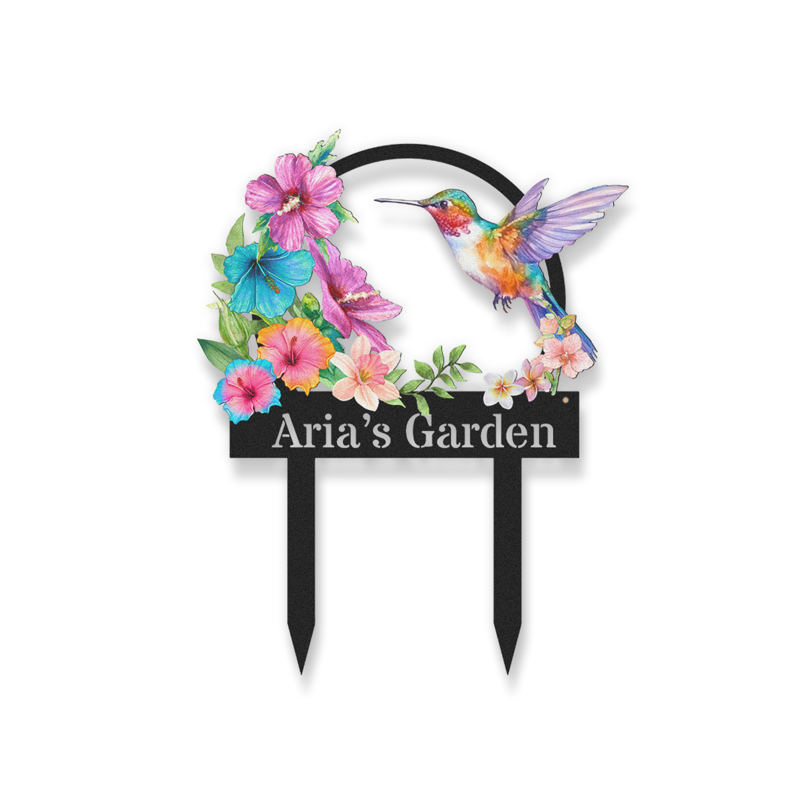 Custom Hummingbird Garden Sign, Personalized Colorful Flower Garden Name Sign for Outside, Metal Yard Decor with Custom Text, Garden Stake Gift for Nature Lovers