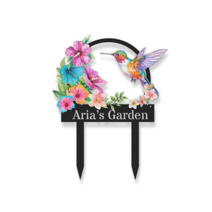Custom Hummingbird Garden Sign, Personalized Colorful Flower Garden Name Sign for Outside, Metal Yard Decor with Custom Text, Garden Stake Gift for Nature Lovers
