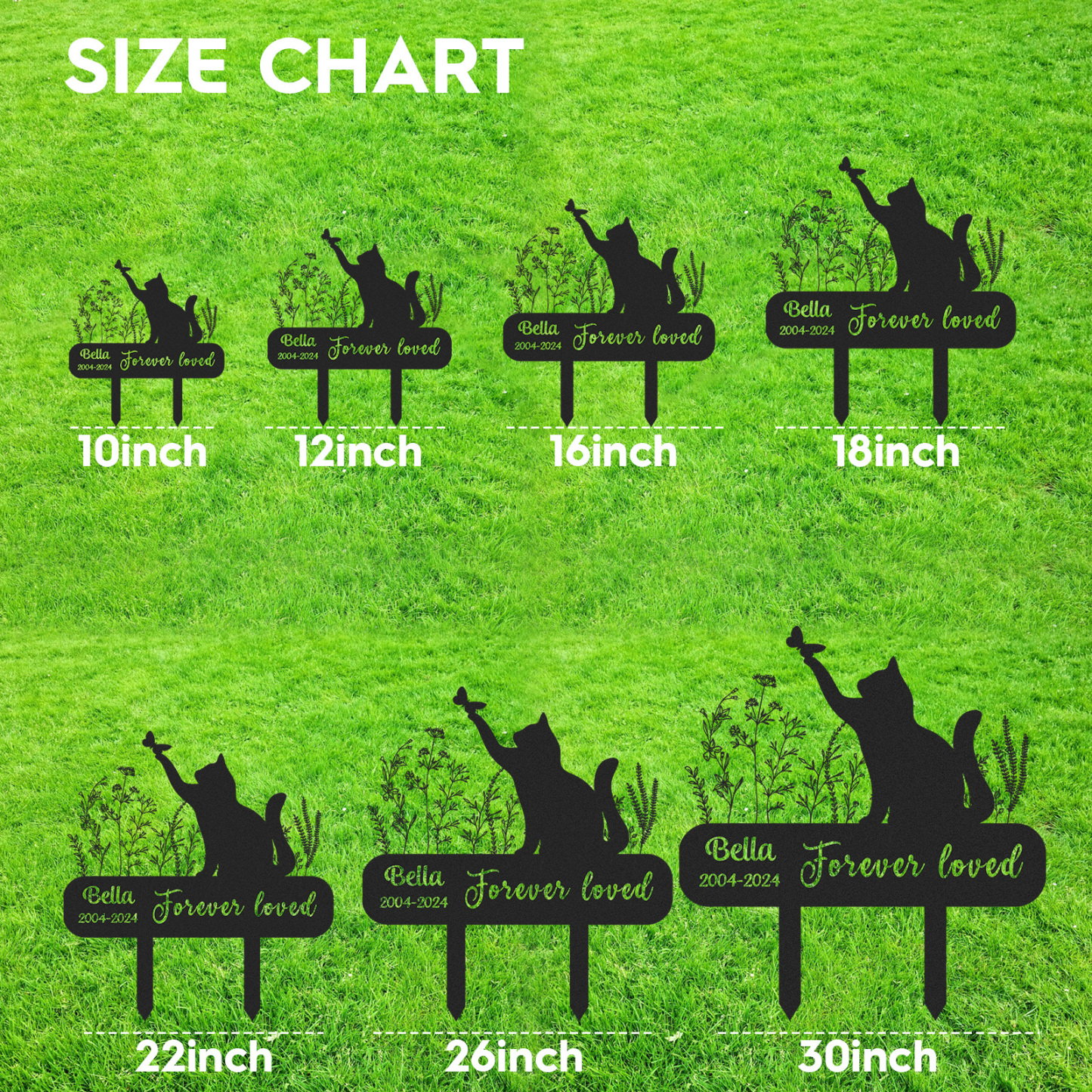 Custom Cat Memorial Garden Stake with Butterfly, Personalized Outdoor Sign with Name and Dates, Forever Loved Pet Tribute for Cat Loss
