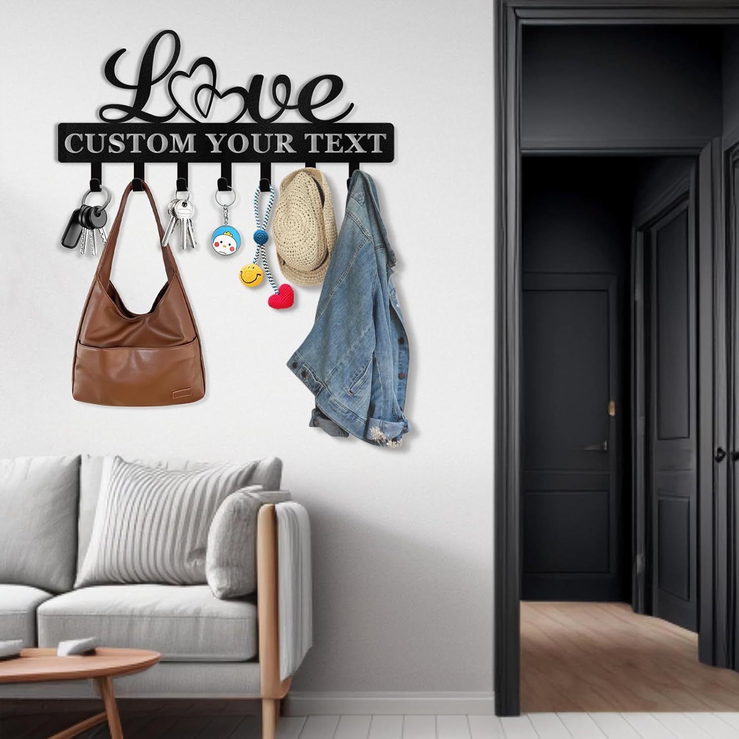 Personalized Key Holder for Wall, Key Holder Wall Mount with Love Design-MetalsignX