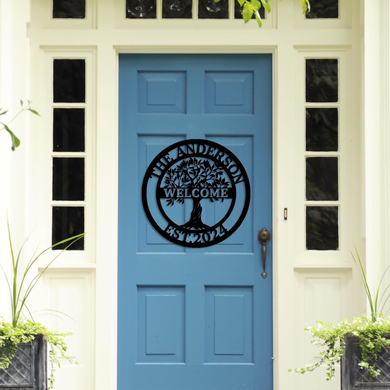 Personalized Tree of Life Metal Name Sign, Garden Yard Sign, Monogram Wall Decor-MetalsignX