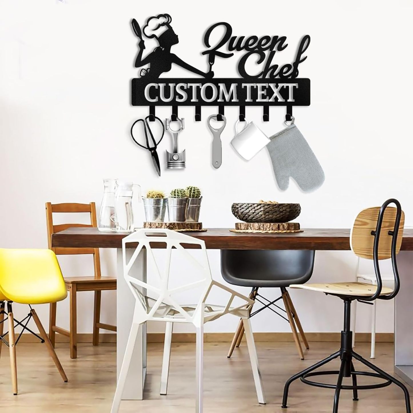 Personalized Key Holder for Wall, Queen Chef Wall Mounted Key Hooks-MetalsignX