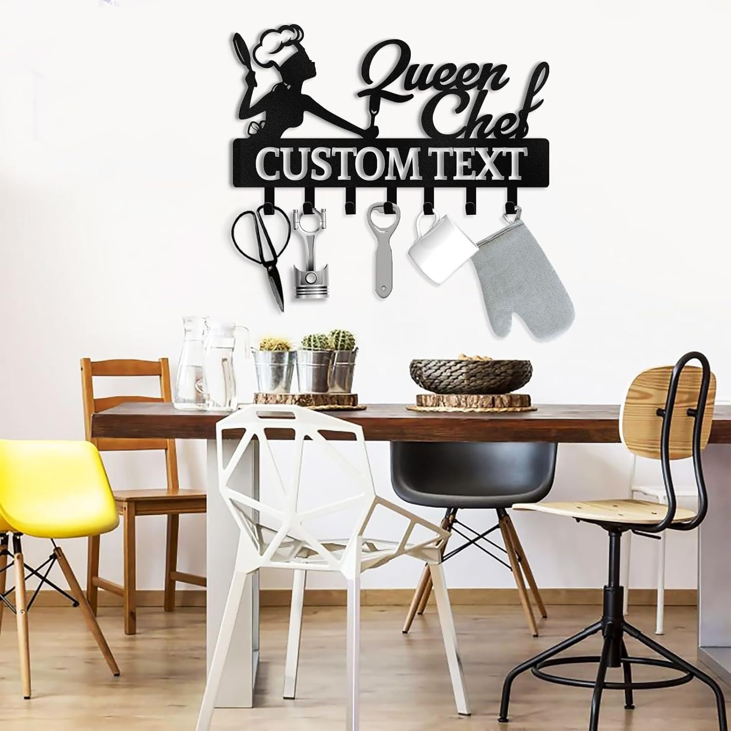 Personalized Key Holder for Wall, Queen Chef Wall Mounted Key Hooks-MetalsignX