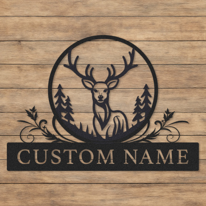Custom Deer Metal Sign, Woodland Cabin Wall Art with Name, Great Gift for Hunters or Nature Enthusiasts