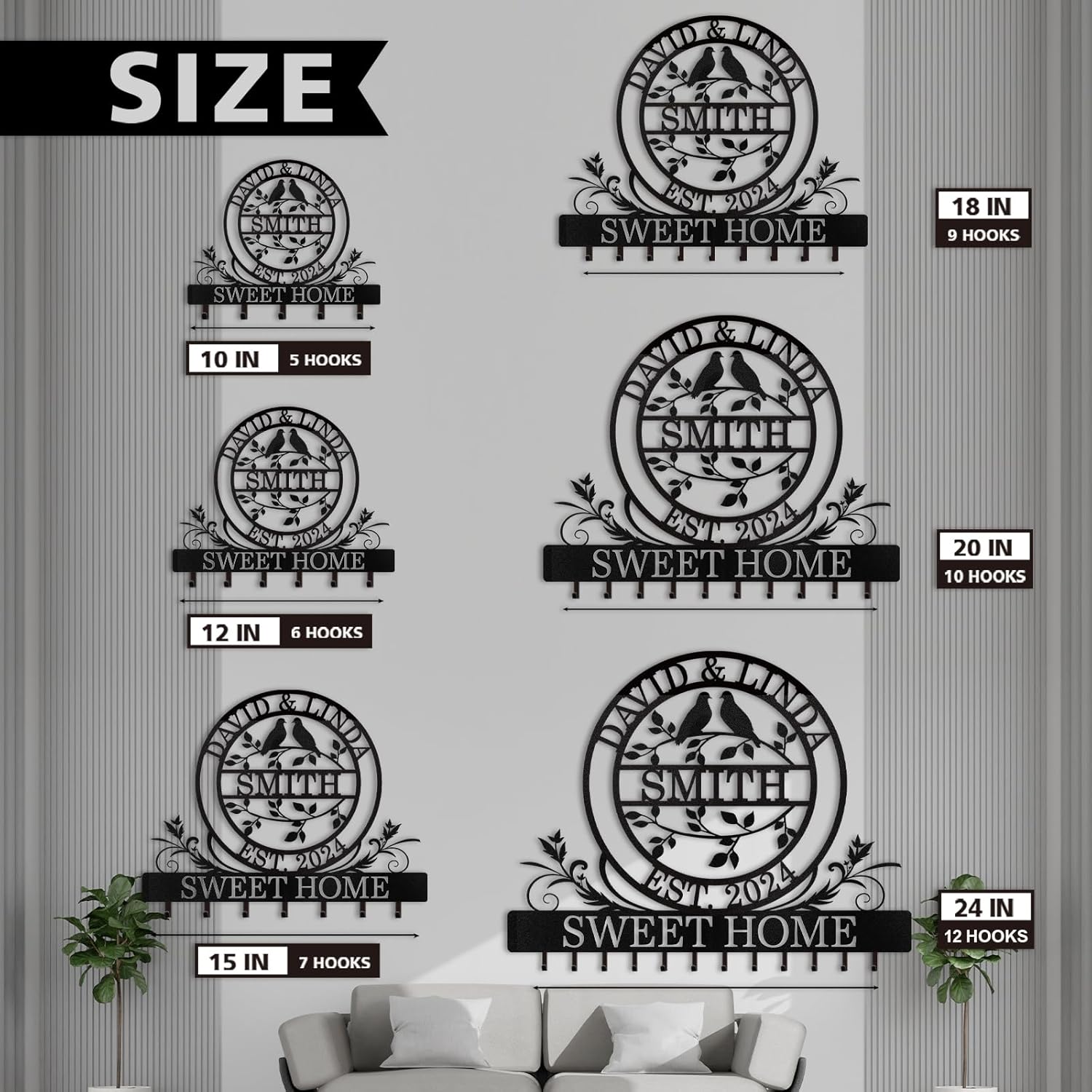 Personalized Couple's Name Key Rack Coat Rack, Metal Key Holder, Housewarming Gifts-MetalsignX