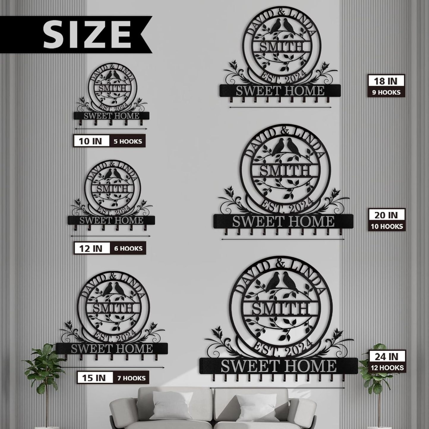 Personalized Couple's Name Key Rack Coat Rack, Metal Key Holder, Housewarming Gifts-MetalsignX