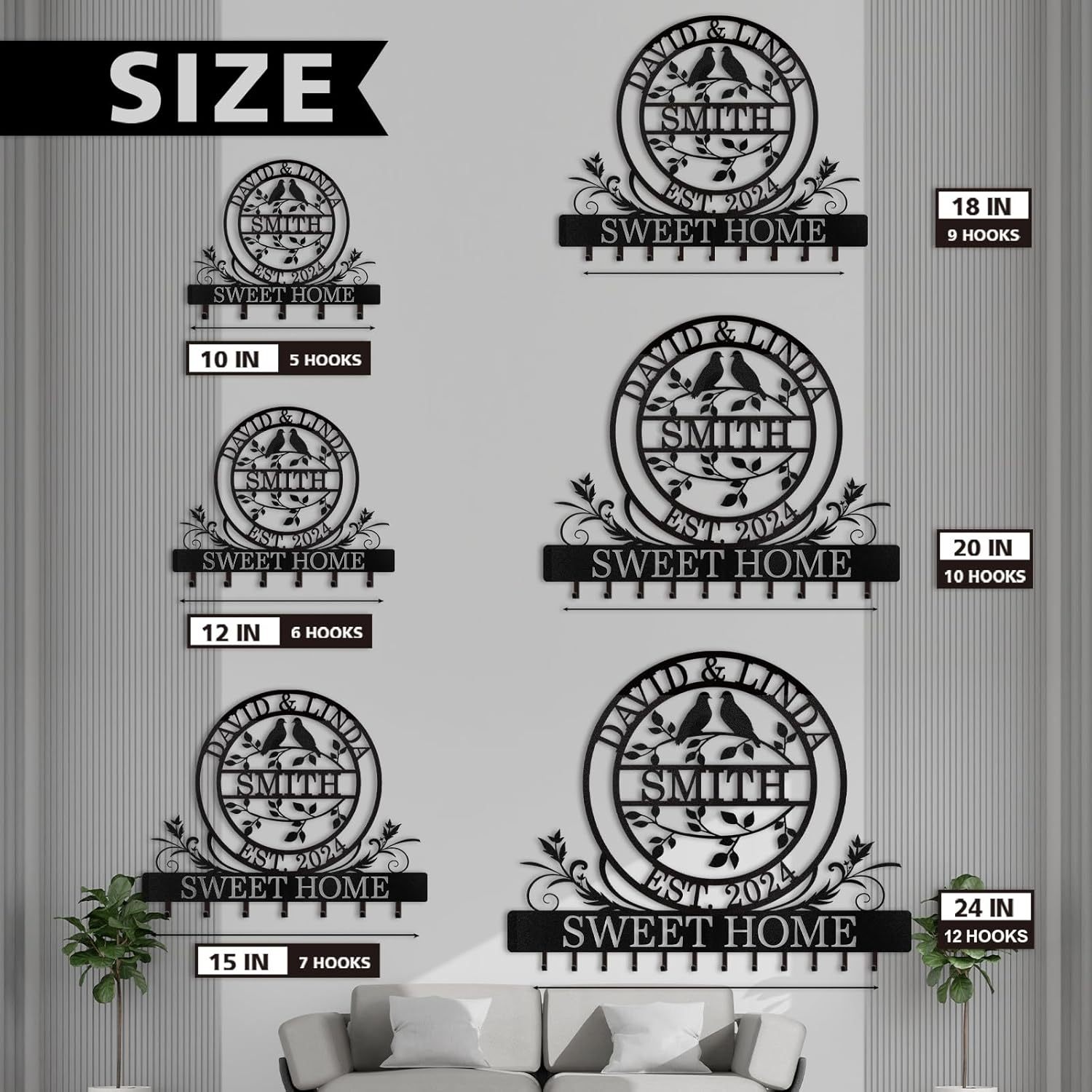 Personalized Couple's Name Key Rack Coat Rack, Metal Key Holder, Housewarming Gifts-MetalsignX