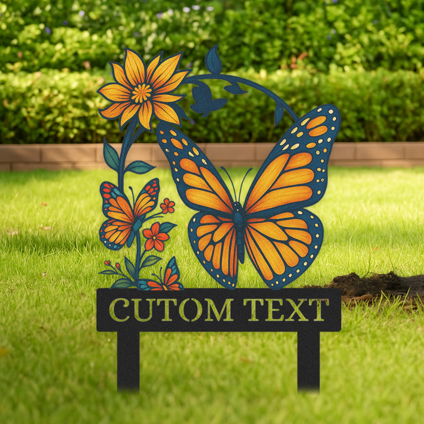 Custom Butterfly Garden Sign, Personalized Colorful Monarch Metal Yard Stake for Garden Decor, Custom Name Flower Sign for Outdoor, Gift for Gardeners