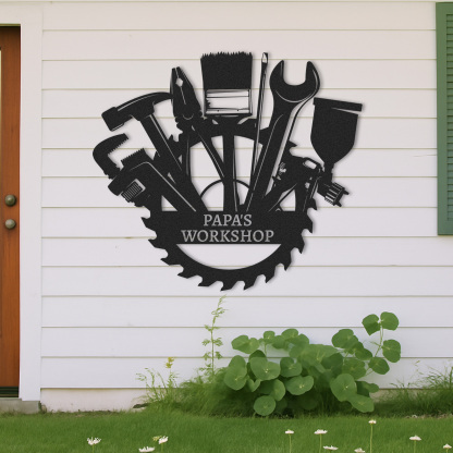 Papa's Workshop Metal Sign, Custom Garage Wall Art, Personalized Workshop Decor, Gift for Grandpa or Dad