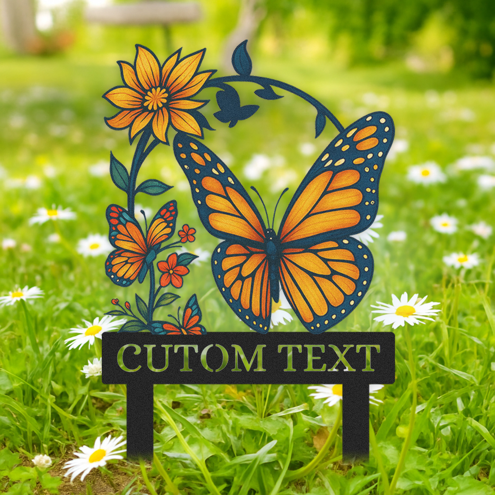 Custom Butterfly Garden Sign, Personalized Colorful Monarch Metal Yard Stake for Garden Decor, Custom Name Flower Sign for Outdoor, Gift for Gardeners