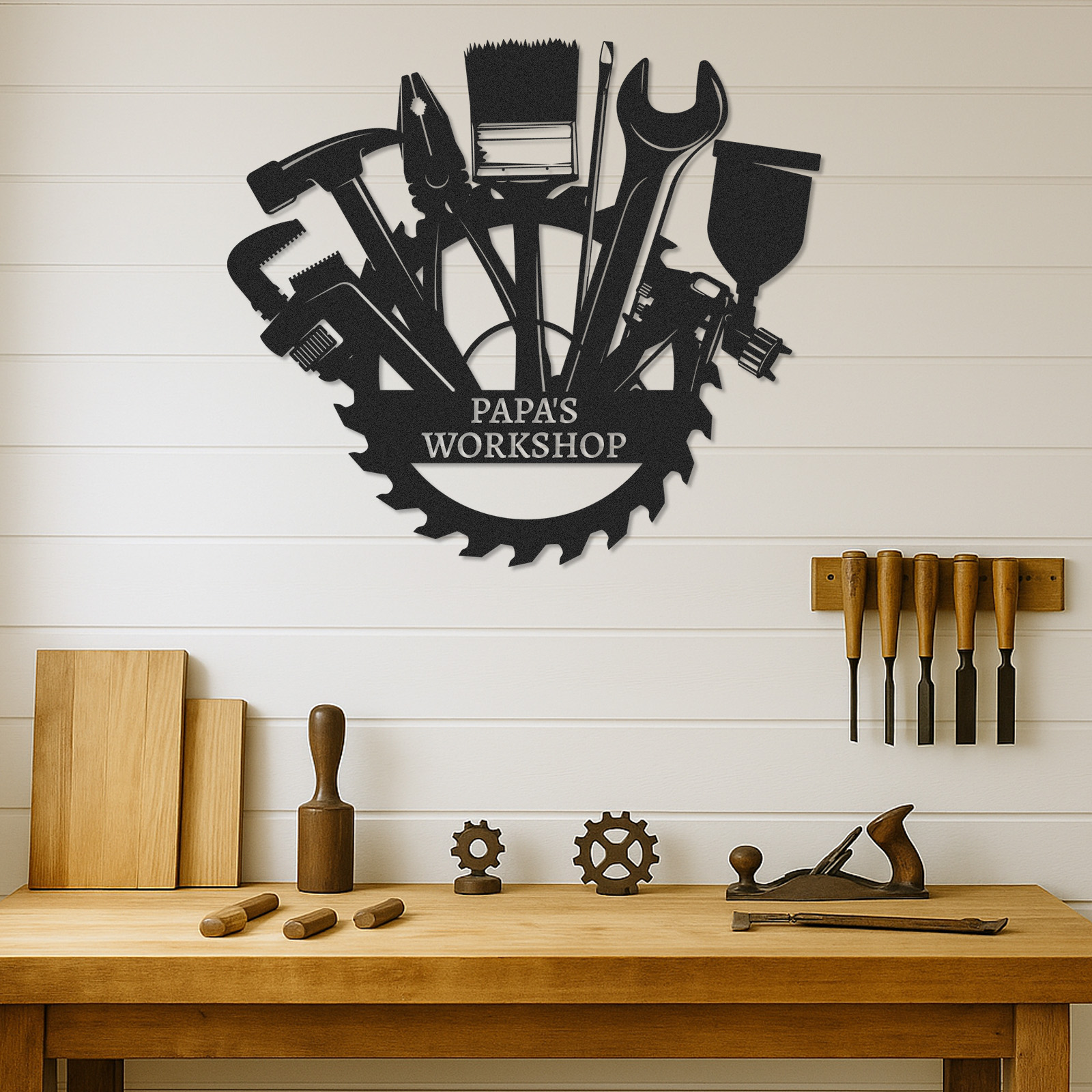 Papa's Workshop Metal Sign, Custom Garage Wall Art, Personalized Workshop Decor, Gift for Grandpa or Dad