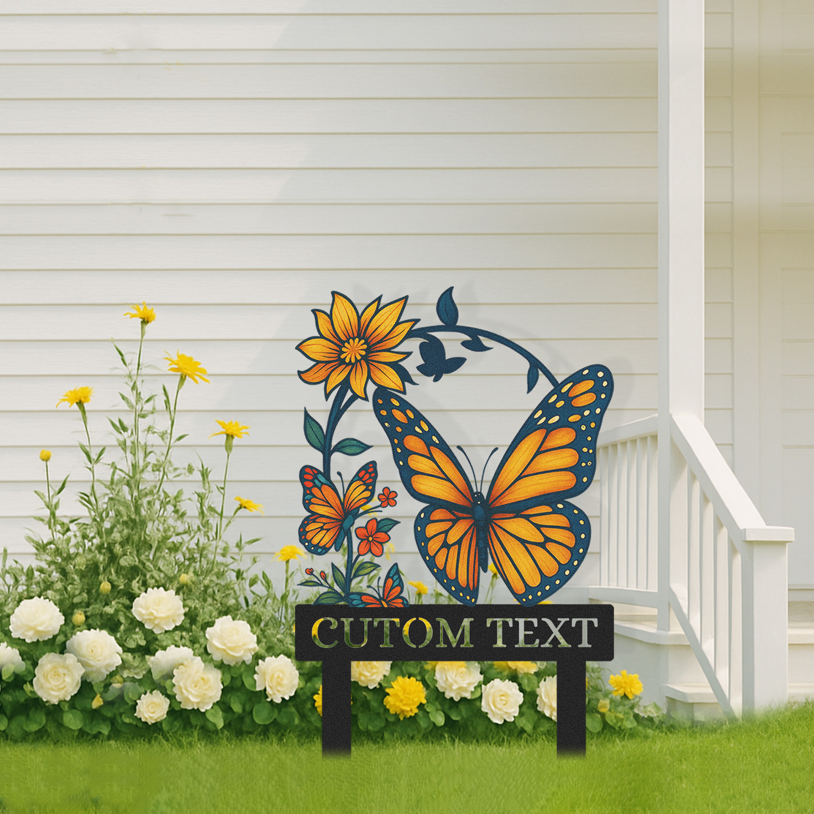 Custom Butterfly Garden Sign, Personalized Colorful Monarch Metal Yard Stake for Garden Decor, Custom Name Flower Sign for Outdoor, Gift for Gardeners