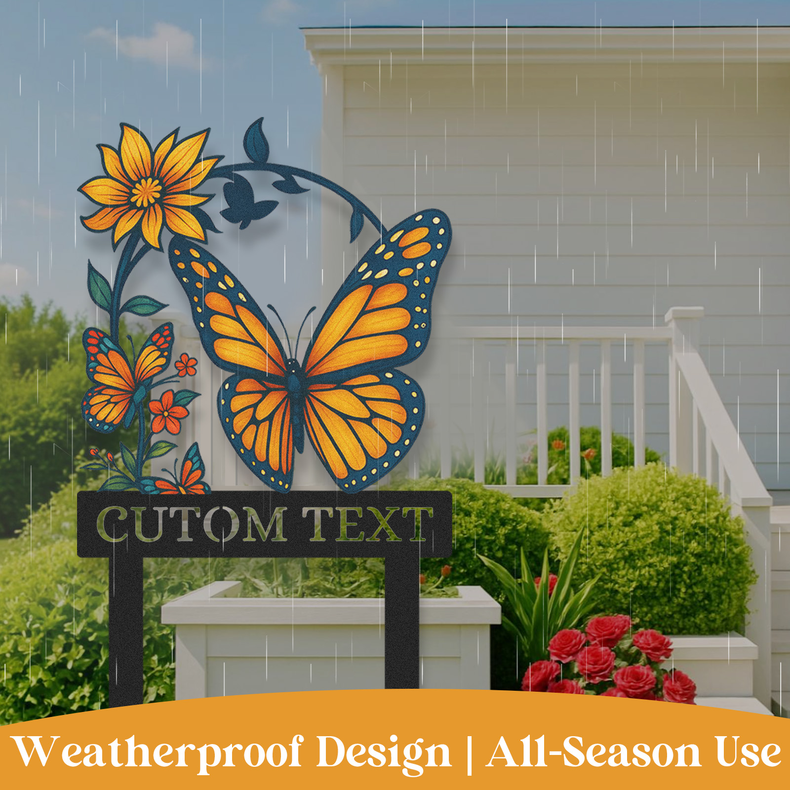 Custom Butterfly Garden Sign, Personalized Colorful Monarch Metal Yard Stake for Garden Decor, Custom Name Flower Sign for Outdoor, Gift for Gardeners