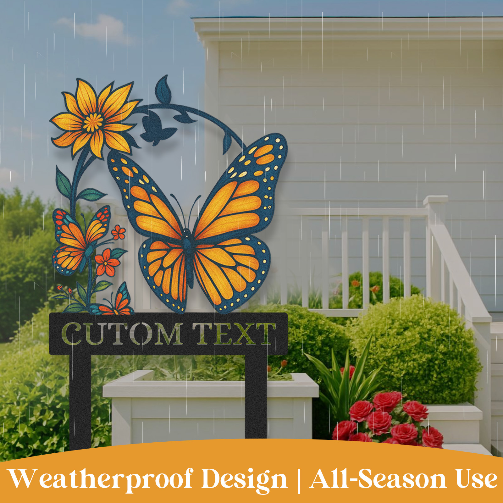 Custom Butterfly Garden Sign, Personalized Colorful Monarch Metal Yard Stake for Garden Decor, Custom Name Flower Sign for Outdoor, Gift for Gardeners