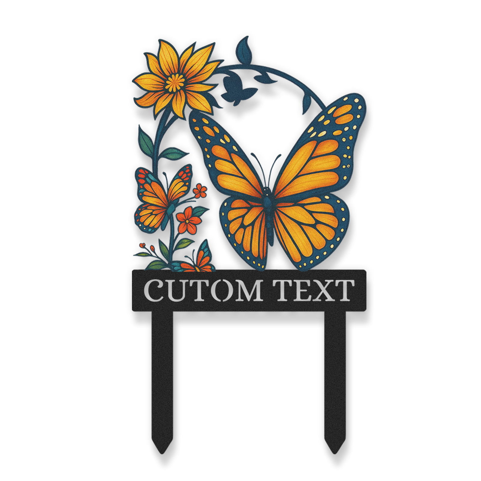 Custom Butterfly Garden Sign, Personalized Colorful Monarch Metal Yard Stake for Garden Decor, Custom Name Flower Sign for Outdoor, Gift for Gardeners