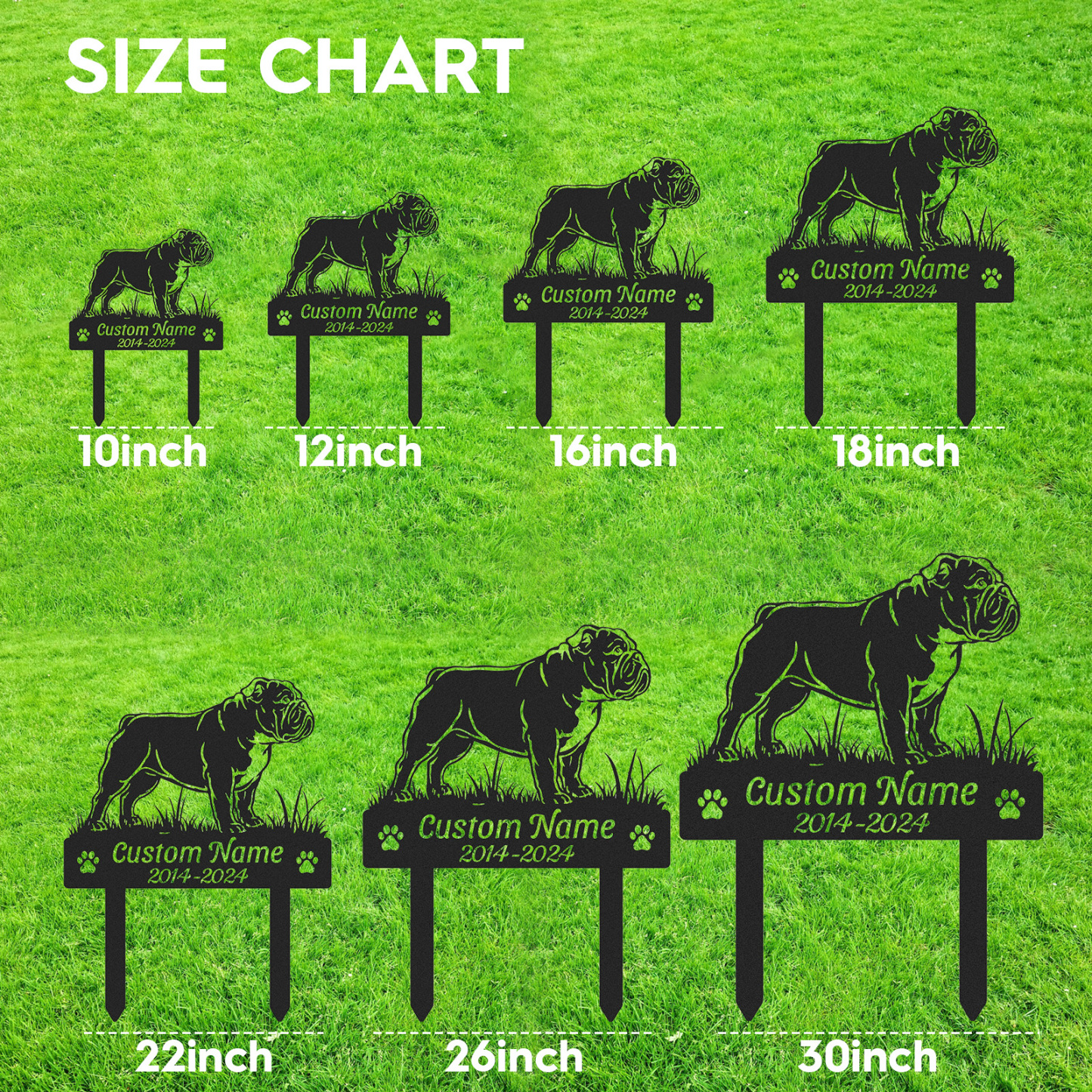 Custom Bulldog Dog Memorial Garden Stake, Personalized Outdoor Pet Grave Marker with Name and Dates, Tribute Sign for Dog Lovers